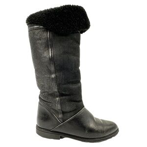 La Canadienne Black Soft Leather Winter Boots Sherpa Lined Size 7.5